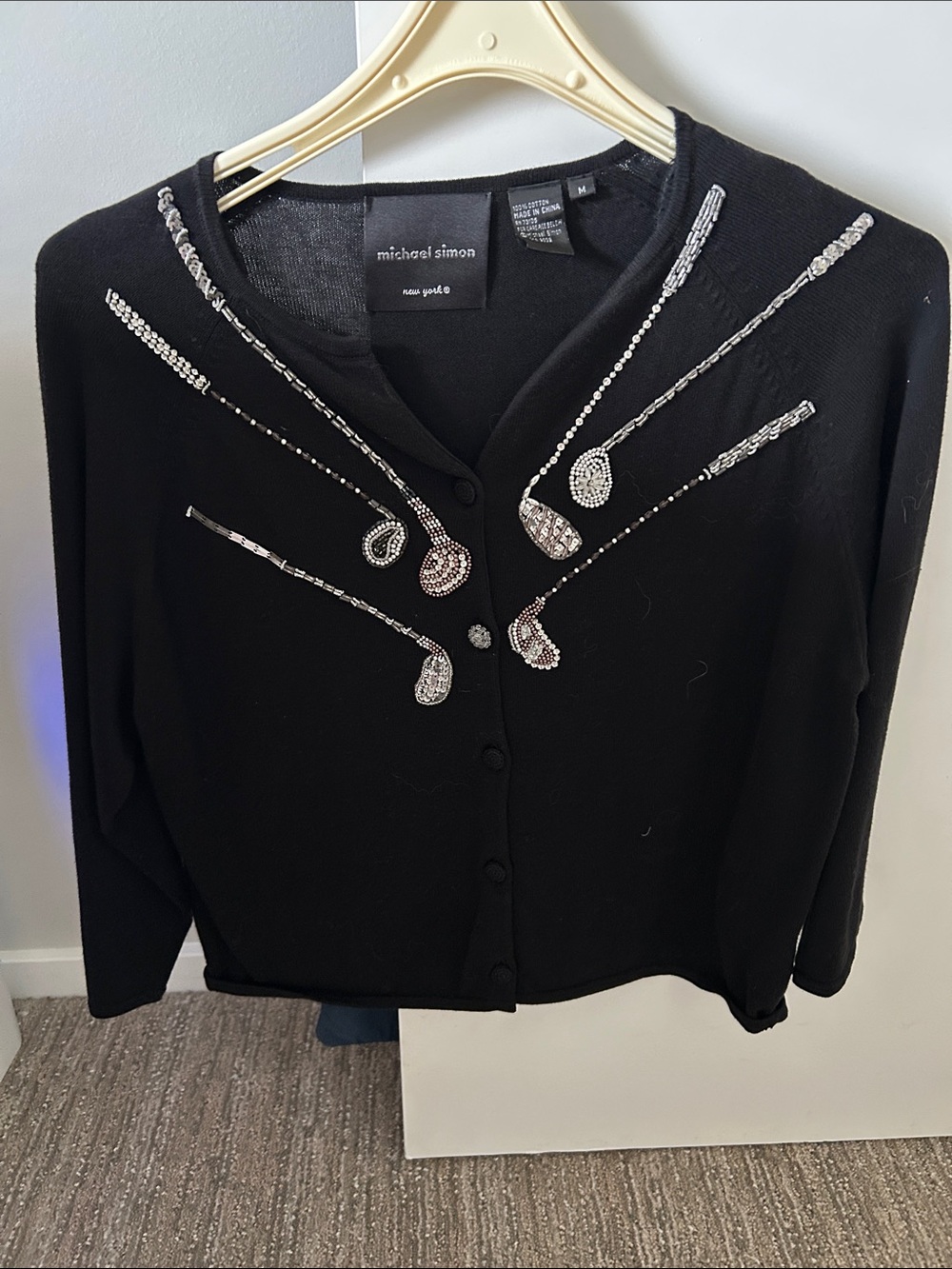 Michael Simon Black Embellished Button-Front Cardigan